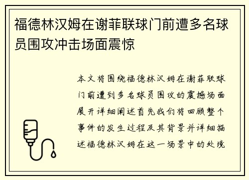 福德林汉姆在谢菲联球门前遭多名球员围攻冲击场面震惊 福德林汉姆在谢菲联球门前遭多名球员围攻冲击场面震惊